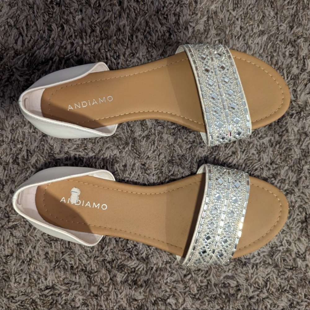 Women's White and Silver Sandals Rhinestones Sparkly